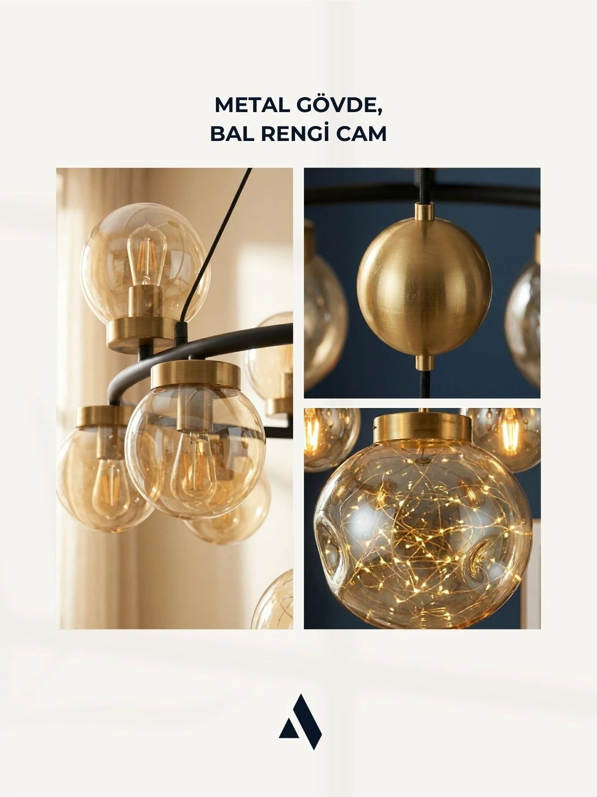 Alldesco Celestra 9’lu Bal Camlı Peri LED Modern Salon Avizesi – Gold Detaylı Siyah Sarkıt Avize