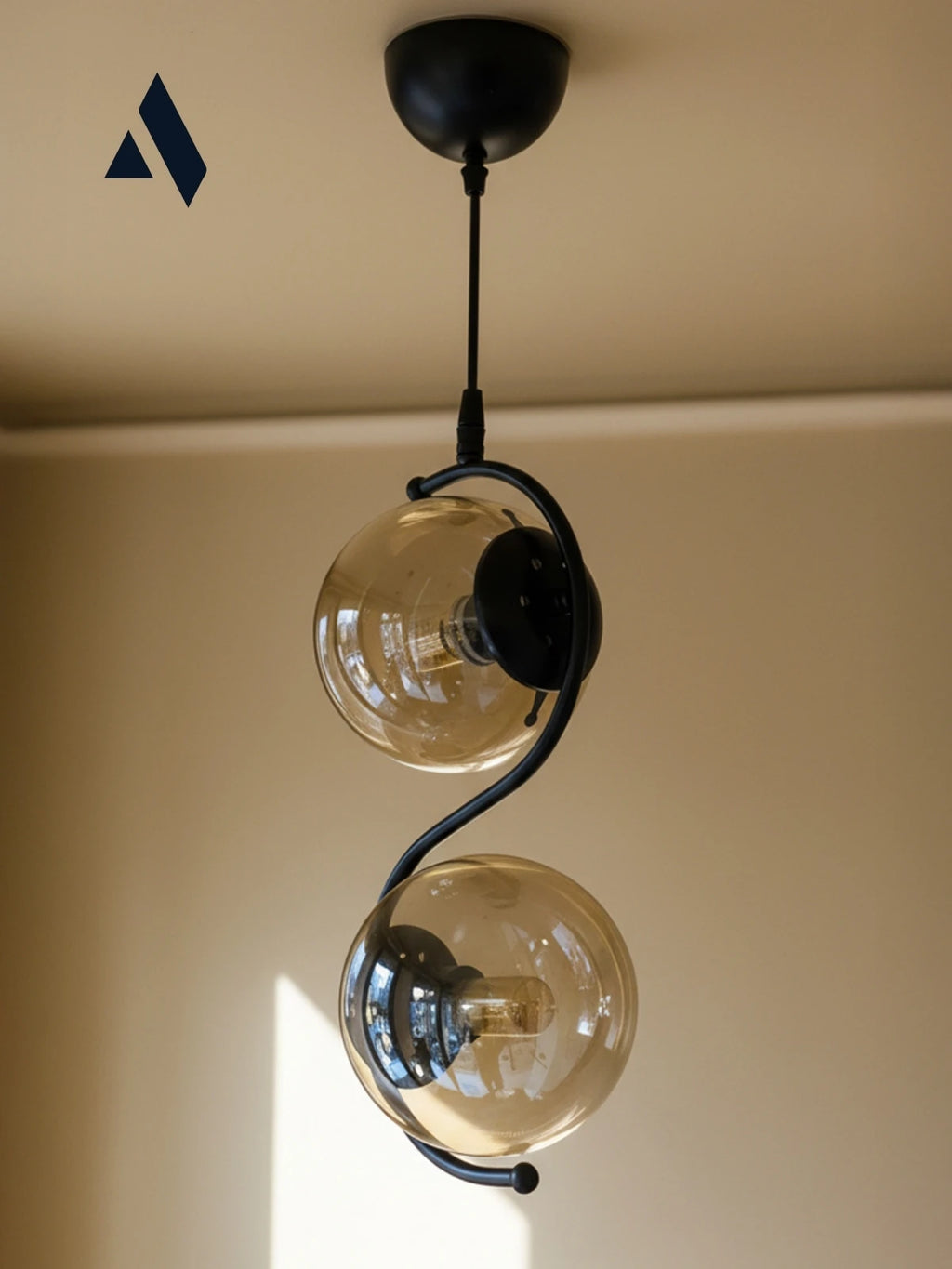 Orbis 2'li Sarkıt Avize – Modern Camlı S Form Metal Avize