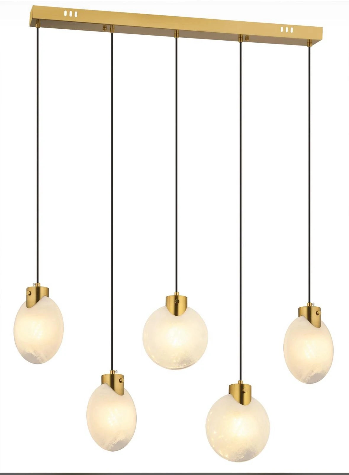 Fiora 5’li Sıralı Avize | Opal Camlı, Gold & Silver Yemek Masası Aydınlatması