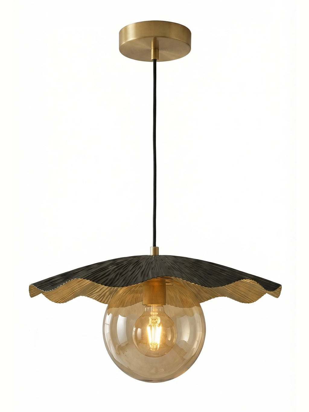 Canopy Tekli Sarkıt Avize | Lüks Gold Metal Şapkalı, Bal Camlı Modern Aydınlatma