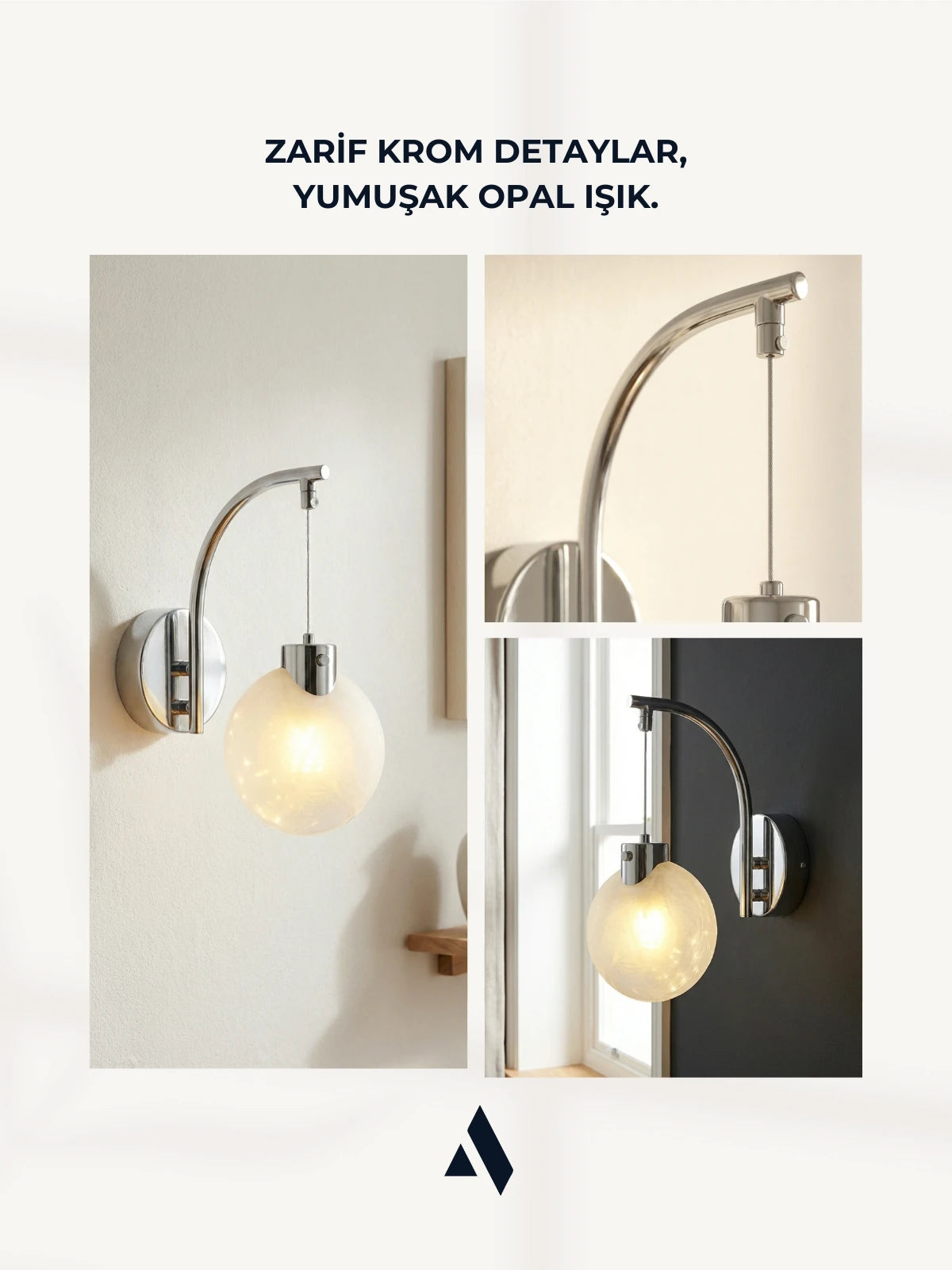 Fiora Midye Cam Küre Duvar Aplik – Gold & Krom Seçenekli