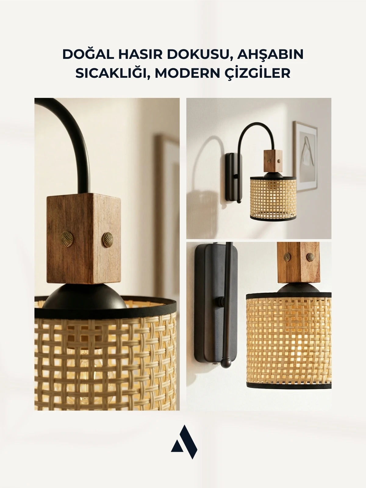Rita Hasır Duvar Apliği – Ahşap Detaylı, Doğal Doku & Rustik Stil
