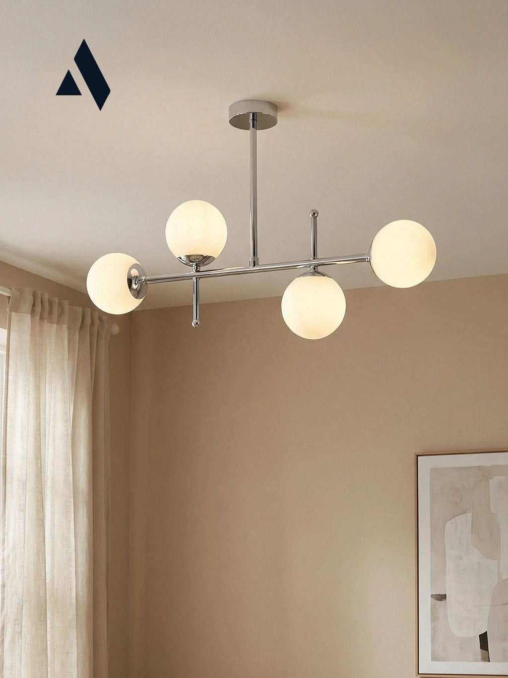 Cosmo 4’lü Modern Avize – Opal Cam Küreli Krom / Gold Metal Salon Avizesi