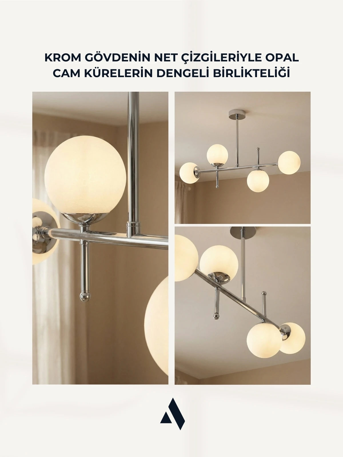 Cosmo 4’lü Modern Avize – Opal Cam Küreli Krom / Gold Metal Salon Avizesi