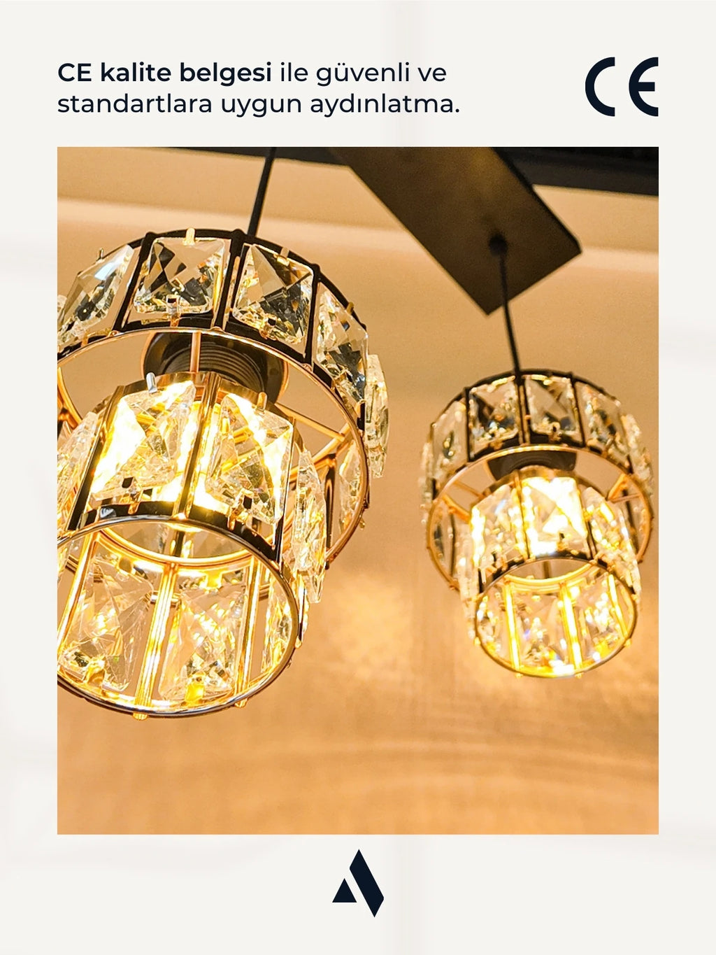 Crysten Luxe 2’li Kristal Taşlı Sarkıt Avize | Gold & Krom Başlıklı Modern Lüks Aydınlatma
