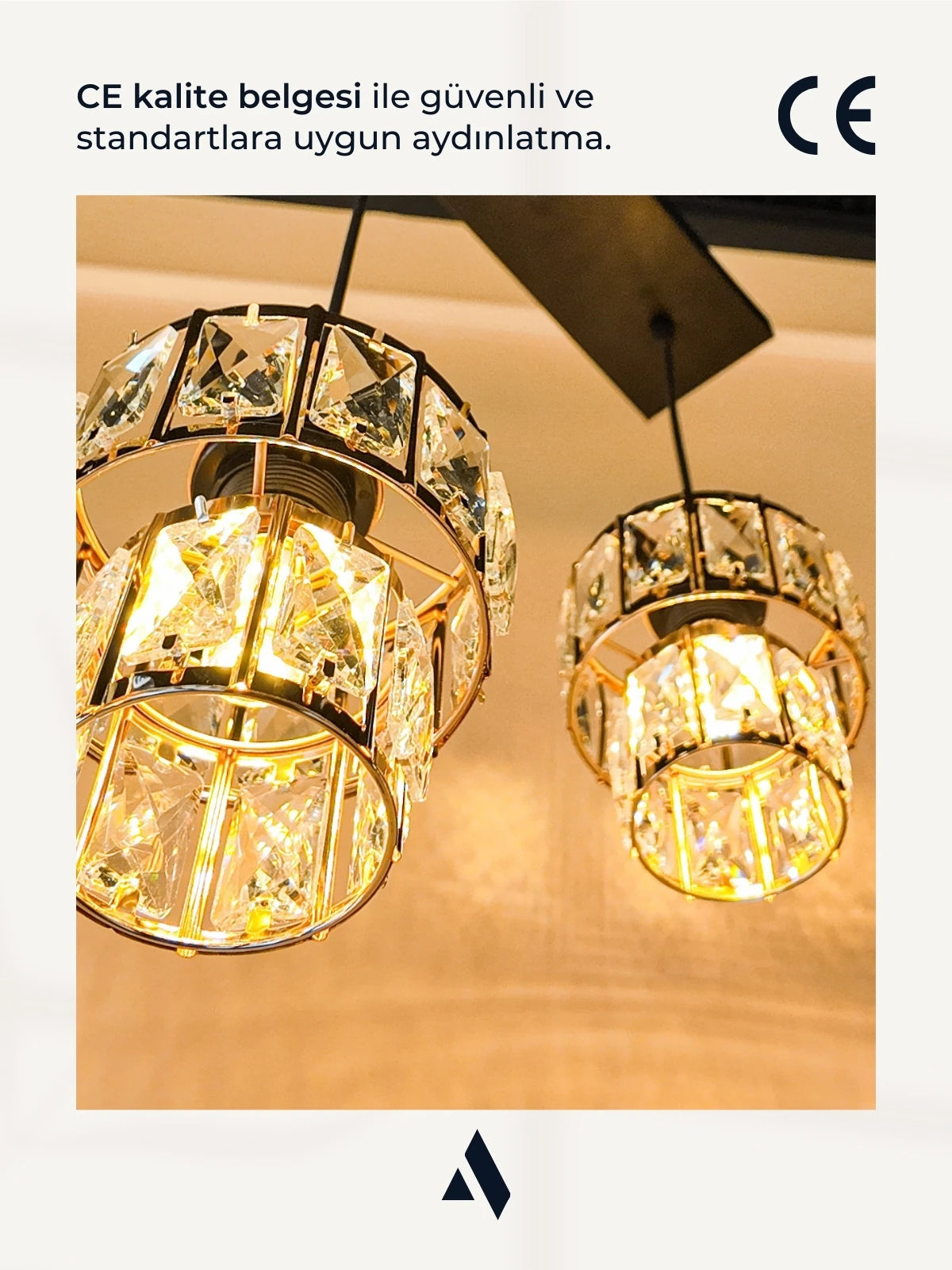 Crysten Luxe 2’li Kristal Taşlı Sarkıt Avize | Gold & Krom Başlıklı Modern Lüks Aydınlatma