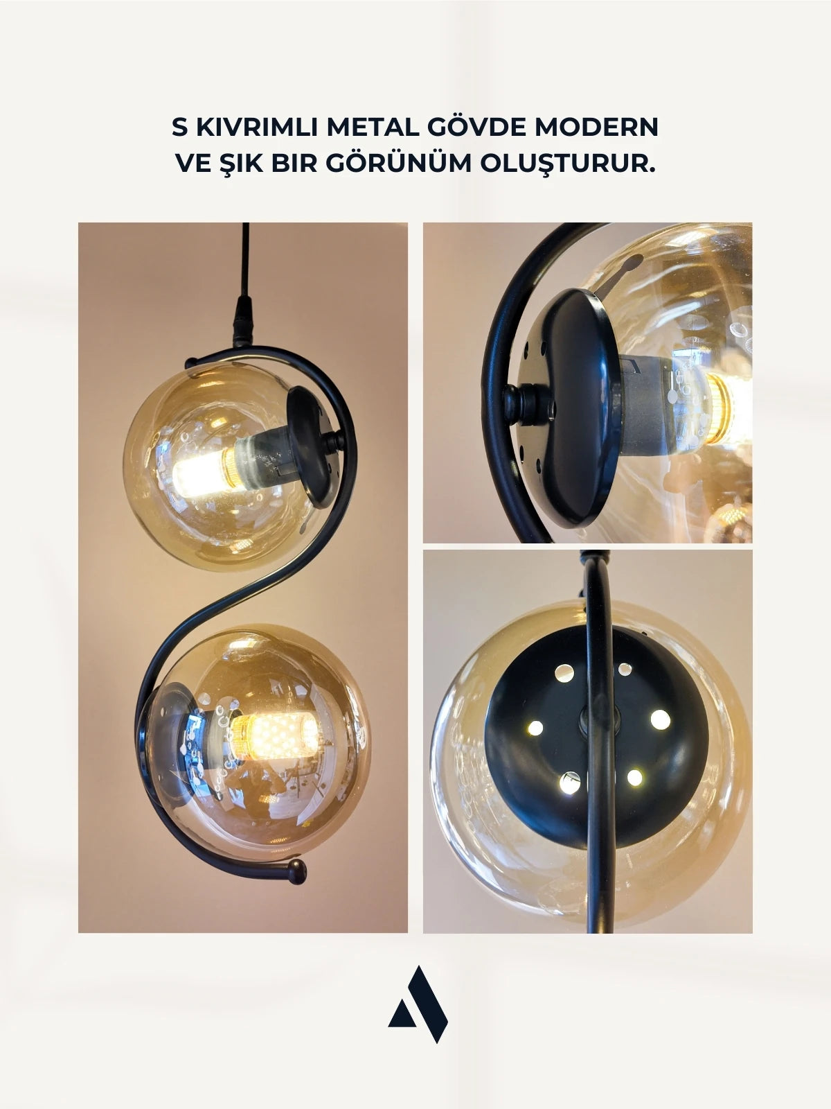 Orbis 2'li Sarkıt Avize – Modern Camlı S Form Metal Avize