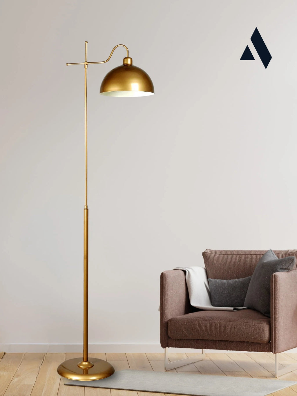 Glorea Metal Lambader – Eskitme Gold & Beyaz | Modern, Dekoratif ve Zarif Yer Aydınlatması