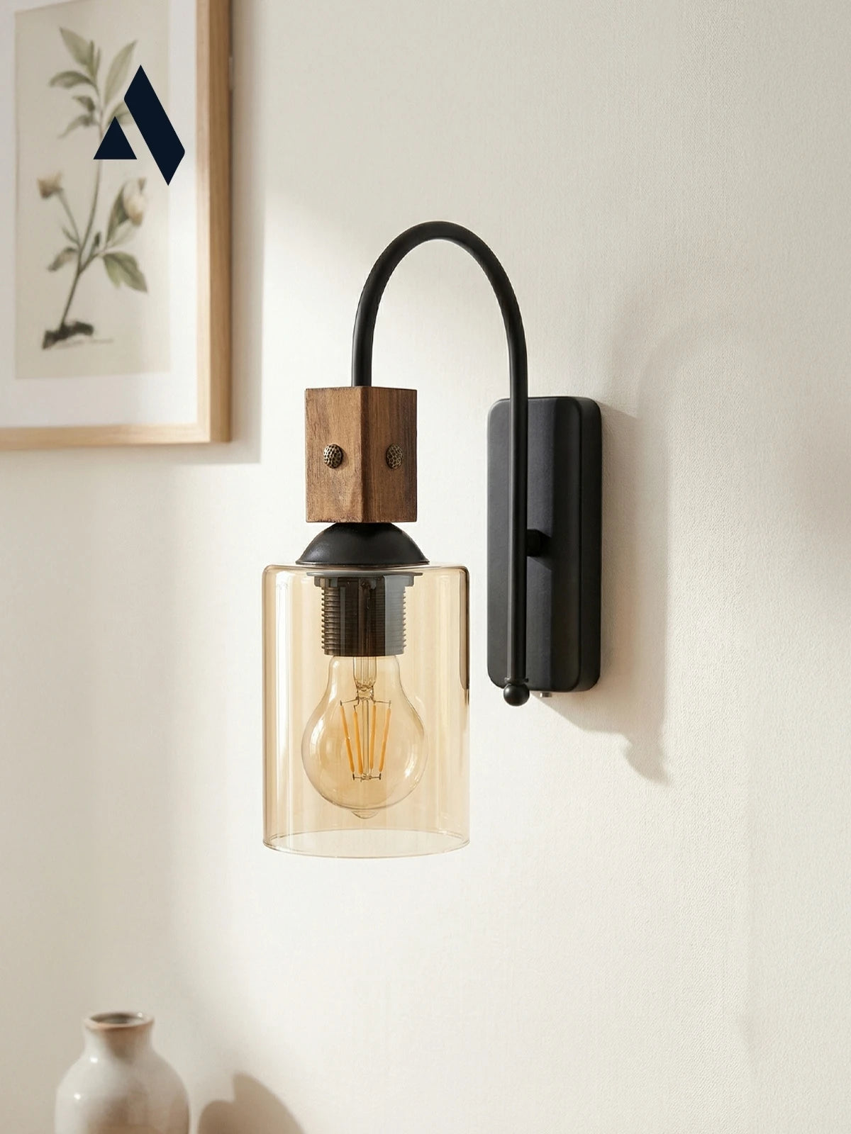 Altira Ahşap Süslemeli Duvar Apliği – Rustik Modern Stil, Opal ve Bal Camlı