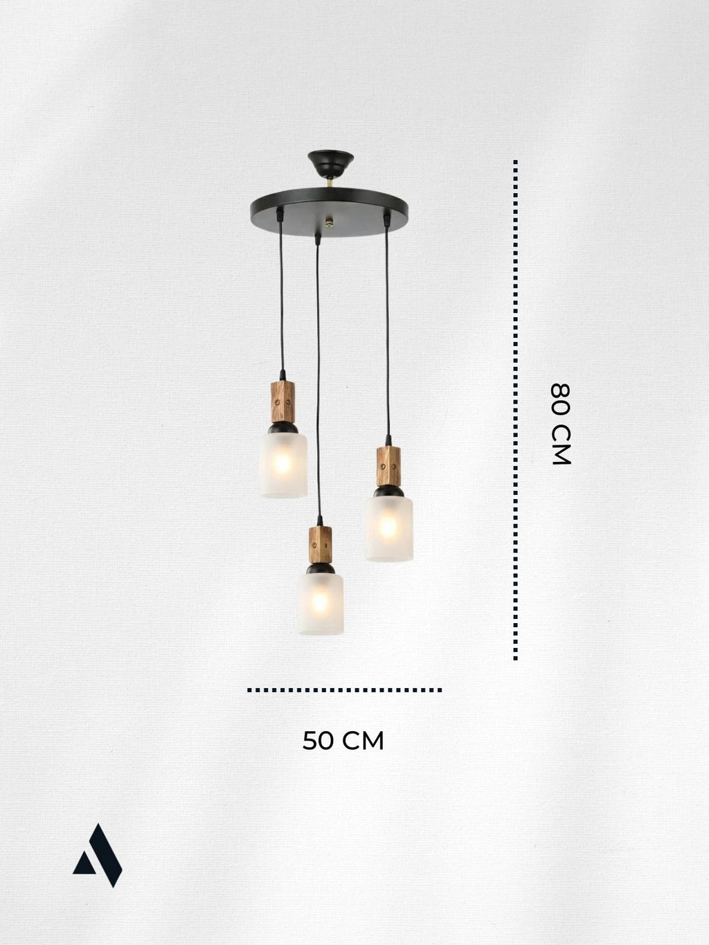 Altira 3'lü Ahşap Sarkıt Avize – Modern Camlı Tepsili Dekoratif Salon ve Yemek Masası Avizesi