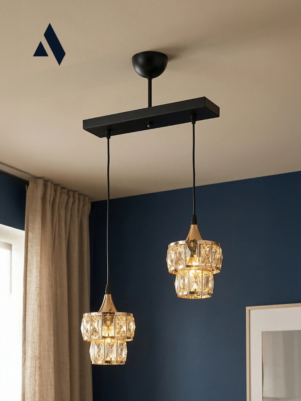 Crysten Luxe 2’li Kristal Taşlı Sarkıt Avize | Gold & Krom Başlıklı Modern Lüks Aydınlatma
