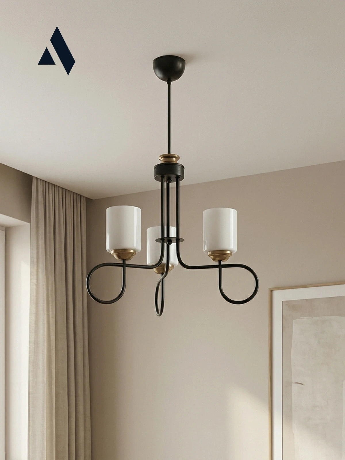 Flow 3’lü Cam Avize | Beyaz Opal Camlı, Modern Gold Detaylı Tavan Aydınlatması