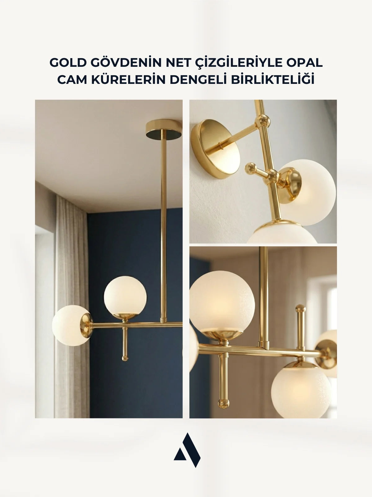 Cosmo 4’lü Modern Avize – Opal Cam Küreli Krom / Gold Metal Salon Avizesi