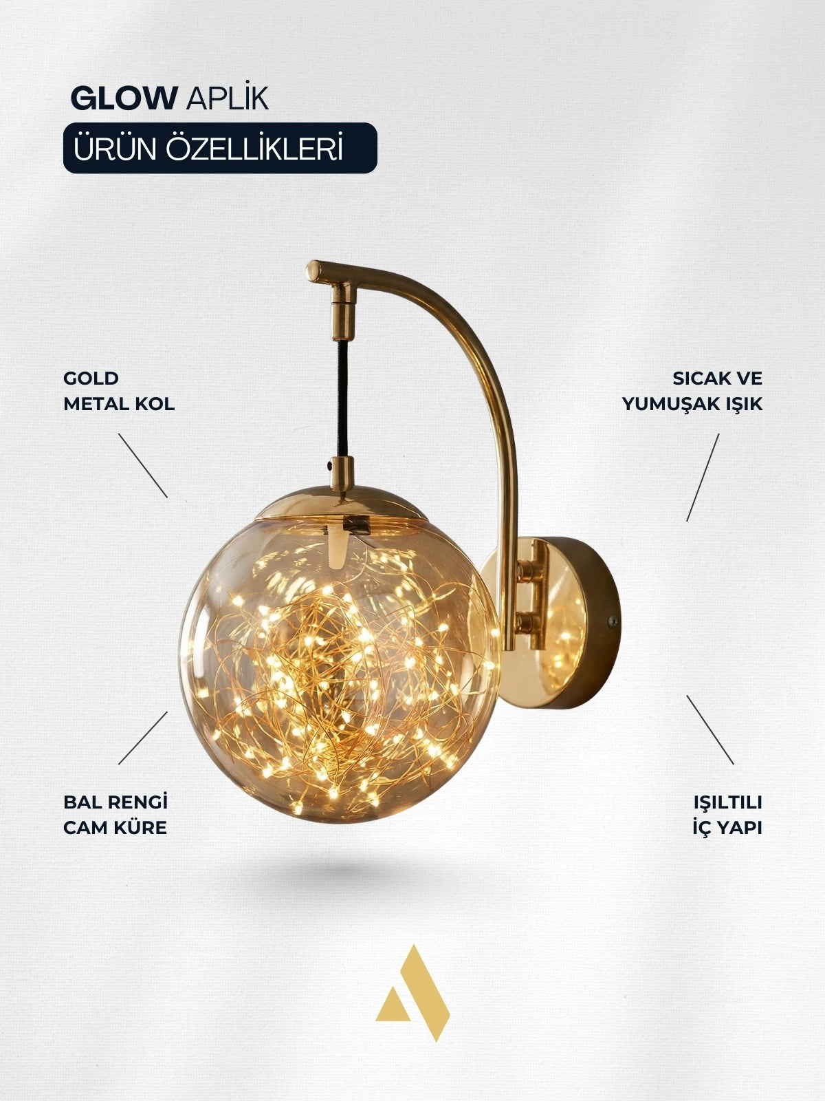 Glow Cam Peri LED Aplik – Gold & Gümüş Gövde, Dekoratif Duvar Aydınlatma