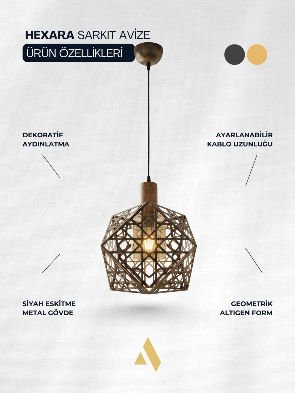 Hexara Geometrik Metal Sarkıt Avize – Altıgen Form Modern Tekli Aydınlatma
