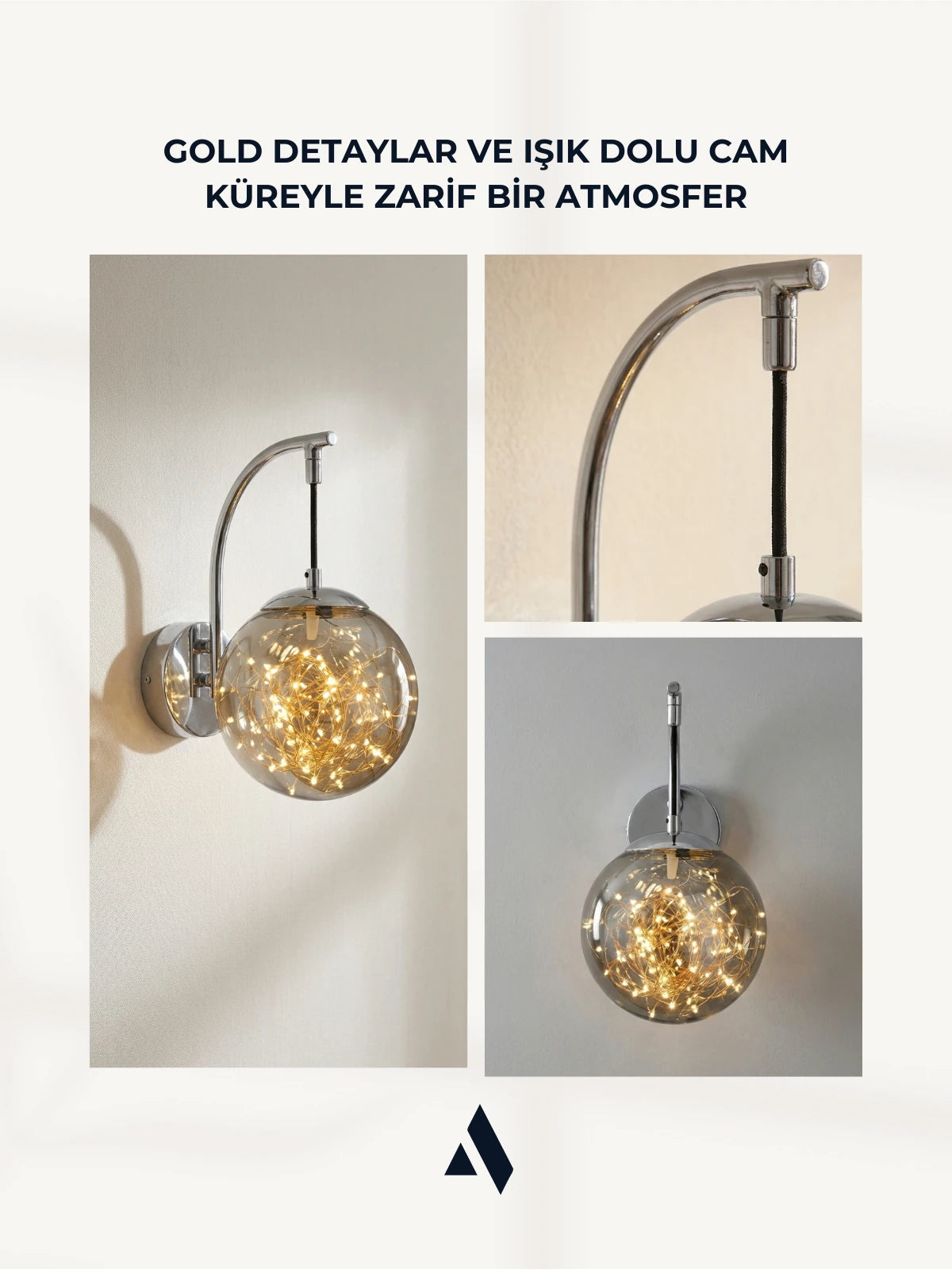 Glow Cam Peri LED Aplik – Gold & Gümüş Gövde, Dekoratif Duvar Aydınlatma