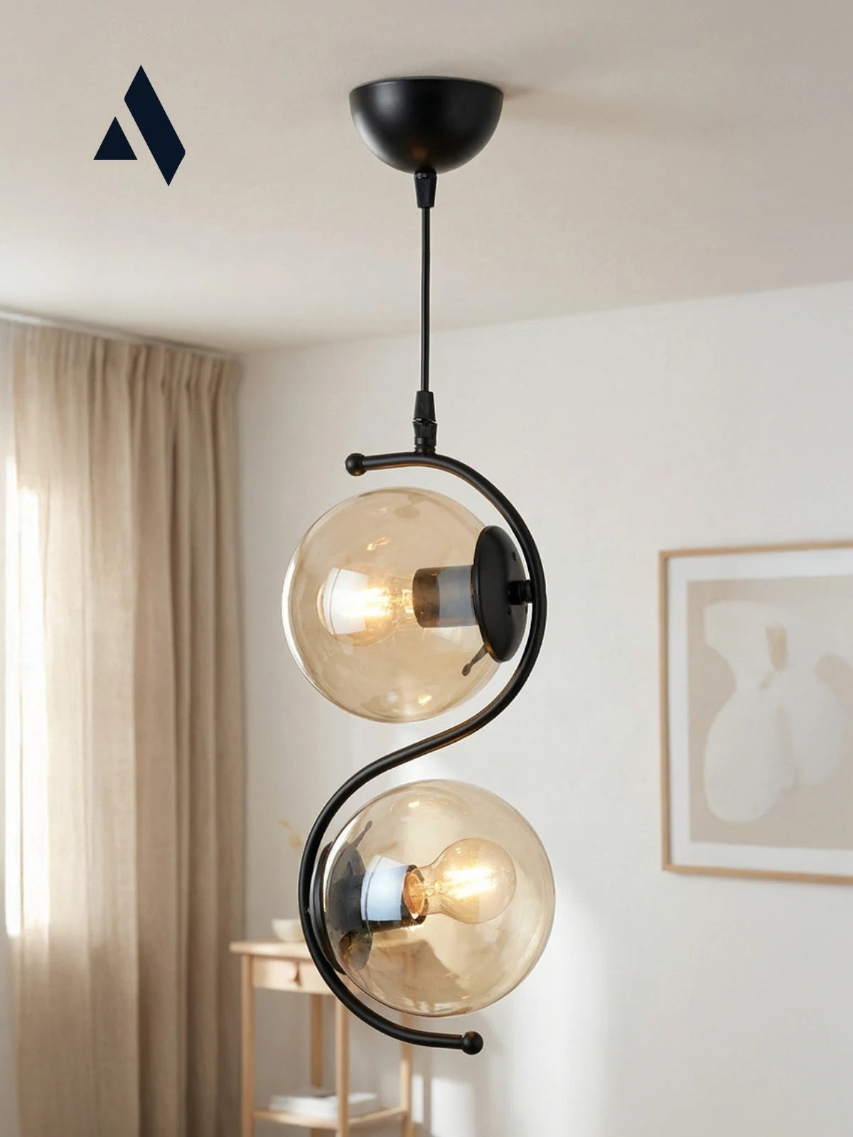 Orbis 2'li Sarkıt Avize – Modern Camlı S Form Metal Avize