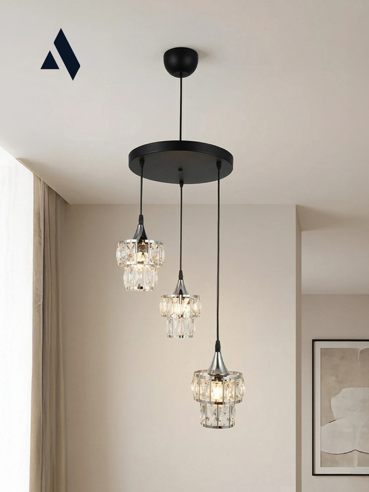 Crysten Luxe 3’lü Kristal Taşlı Sarkıt Avize (Gold & Silver)